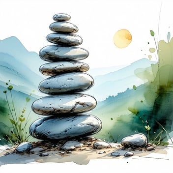 A balanced stack of smooth stones representing stability and clarity