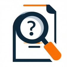 A stylized magnifying glass over a document or a question mark More abstract focusing on the act of investigation and getting answers Could incorporate elements of your brand orange and white