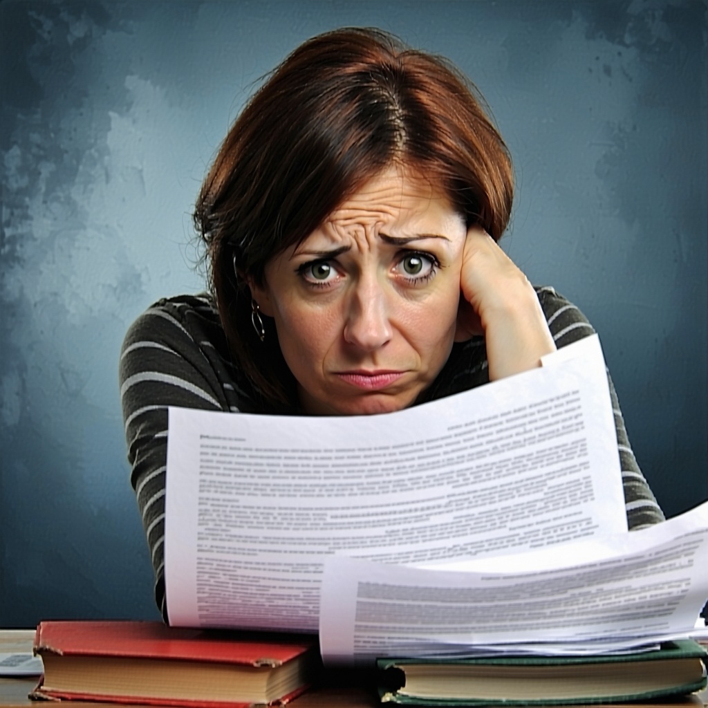 create questions surrounding what to do next middle age female with papers more sullen and distraught caucasion little happier